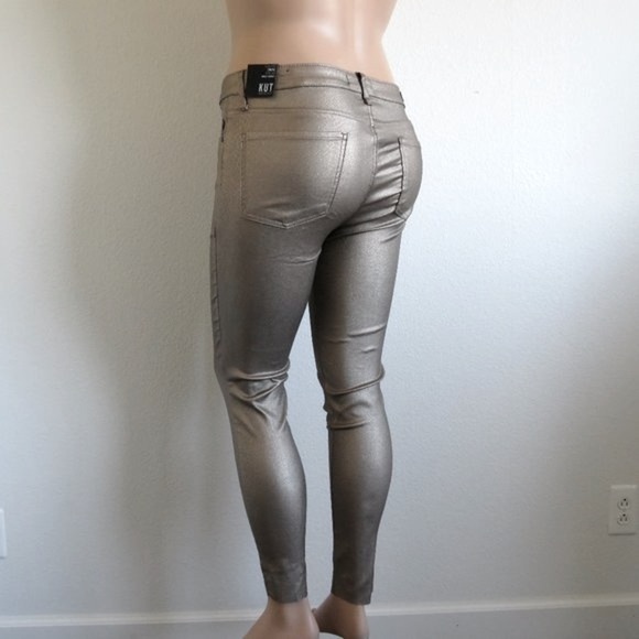 KUT from the KLOTH Connie Coated Fab AB Ankle Skinny Raw Hem in Metallic Bronze - Picture 2 of 6